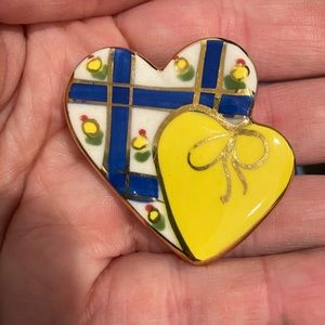 Vintage hand, painted, porcelain heart brooch
